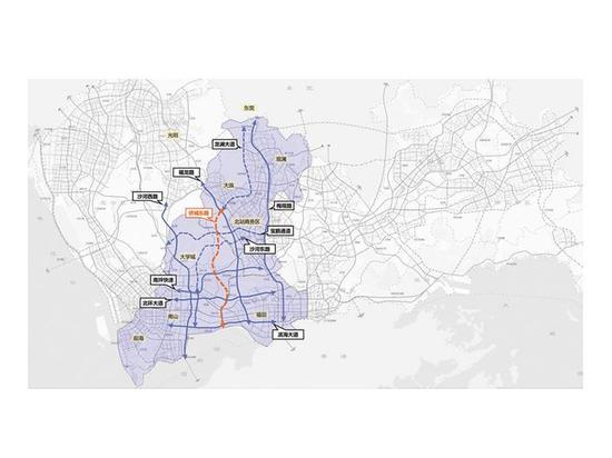 侨城东路北延段（红线）示意图。